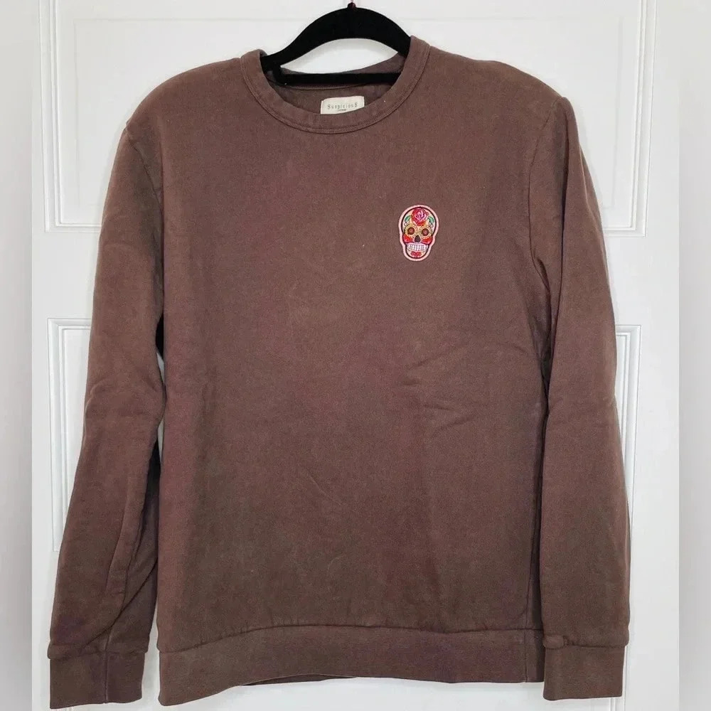 Suspicious Antwerp Crewneck Sweatshirt Brown Pink Sugar Skull Size Medium‎
